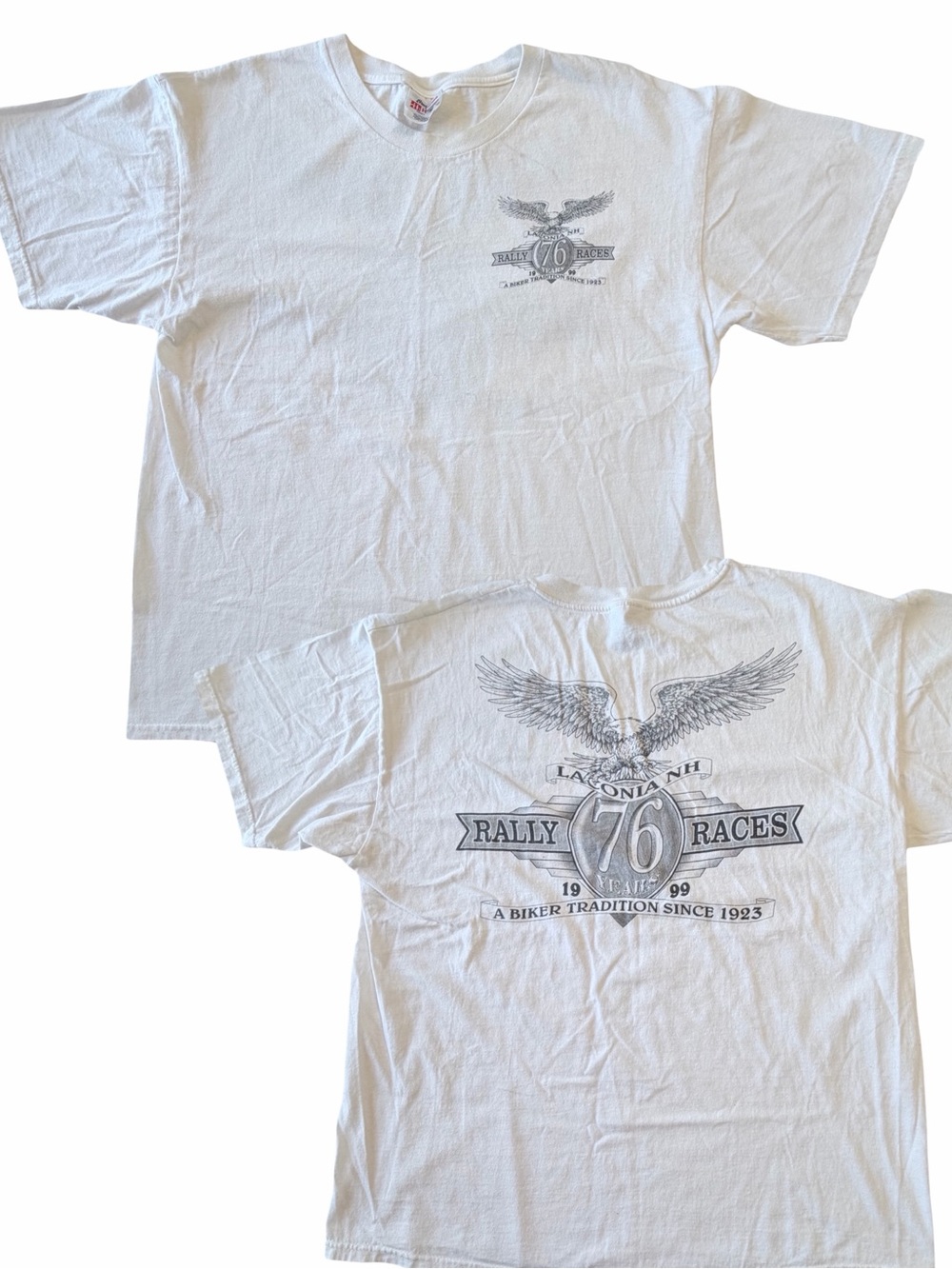 3/$15 VINTAGE Stedman By Hanes Laconia NH 76th Biker Rally Racing T-Shirt Large